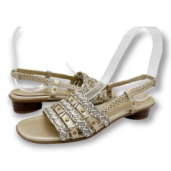 TROTTERS Womens Abigail Gold/Silver Metallic Slingback Sandal Gold Stud 7 Narrow - Picture 3 of 14